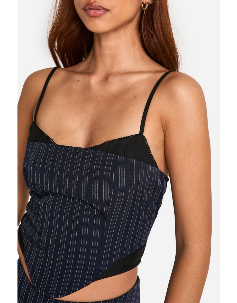 Pinstripe Layered Cami Corset Top - 3