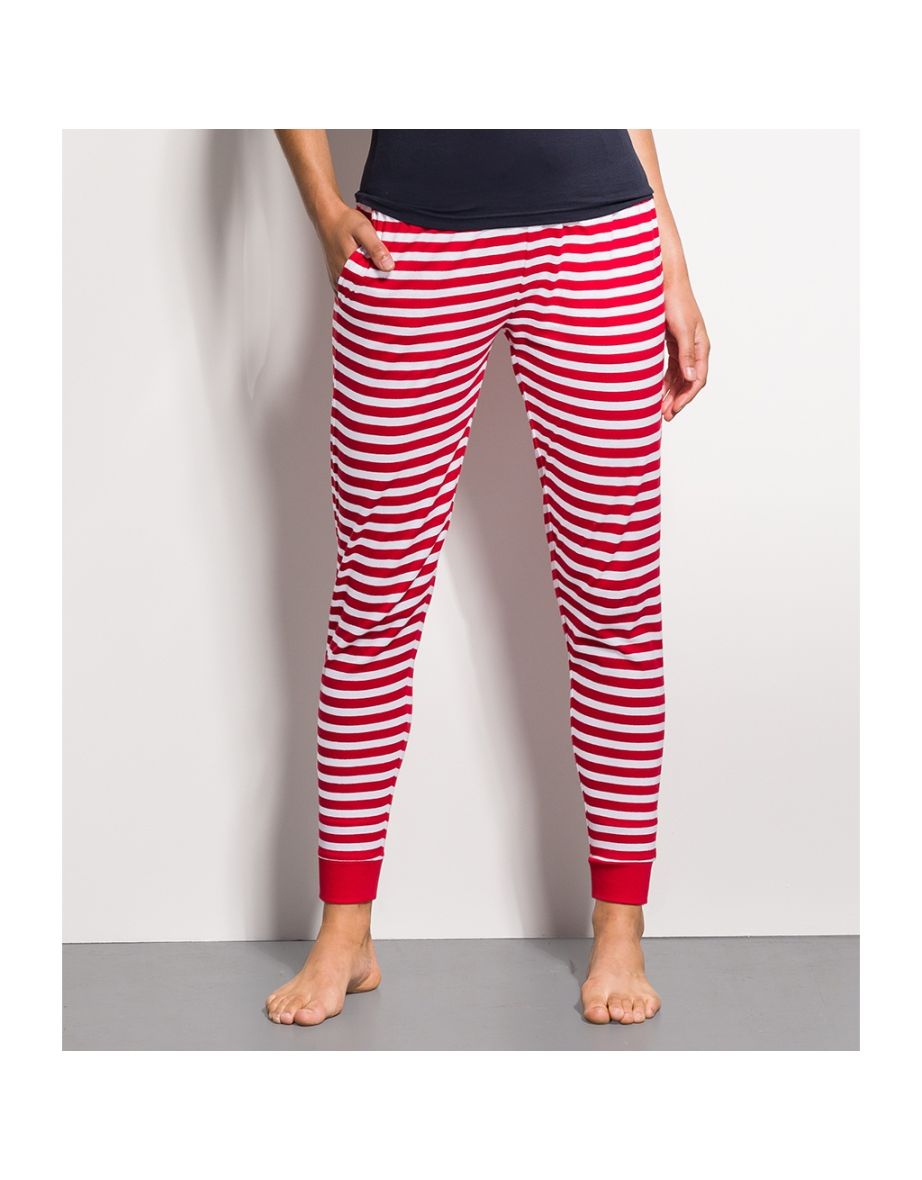 SF Womens/Ladies Stripe Lounge Pants - Red/White - 3