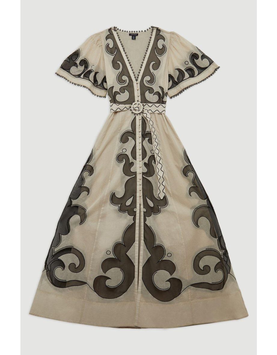 Baroque Applique Organdie Woven Maxi Dress - 3