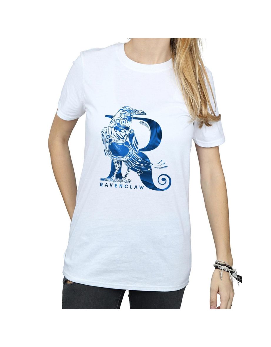 Harry Potter Womens/Ladies Ravenclaw Raven Cotton Boyfriend T-Shirt - White - 3