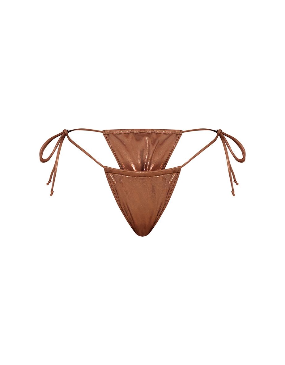 Brown Shimmer Tie Side Bikini Bottoms - 4