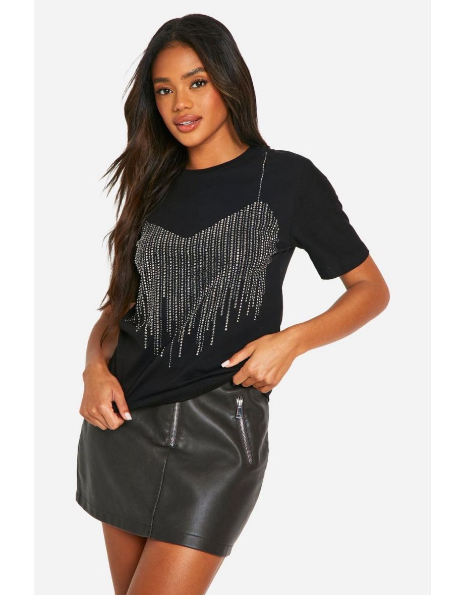 Hot Fix Diamante Bra Detail Oversized T-shirt