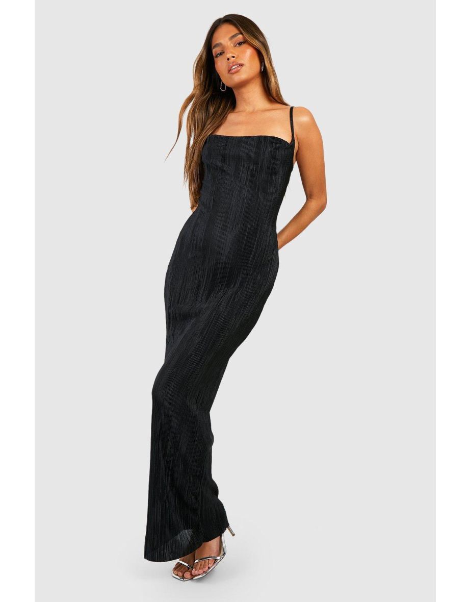 Plisse Strappy Maxi Dress - black