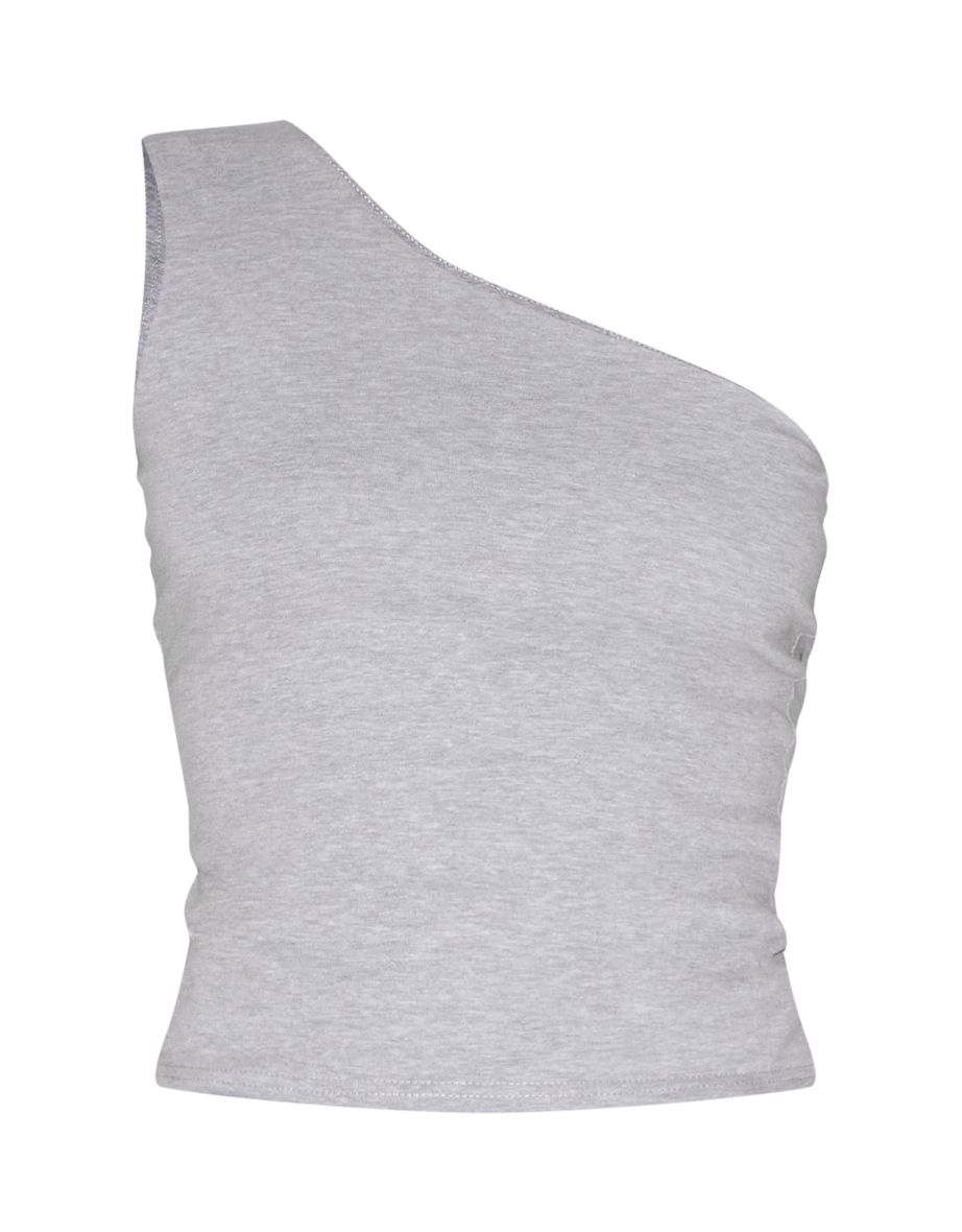 Grey Marl Sleeveless One Shoulder Top - 4