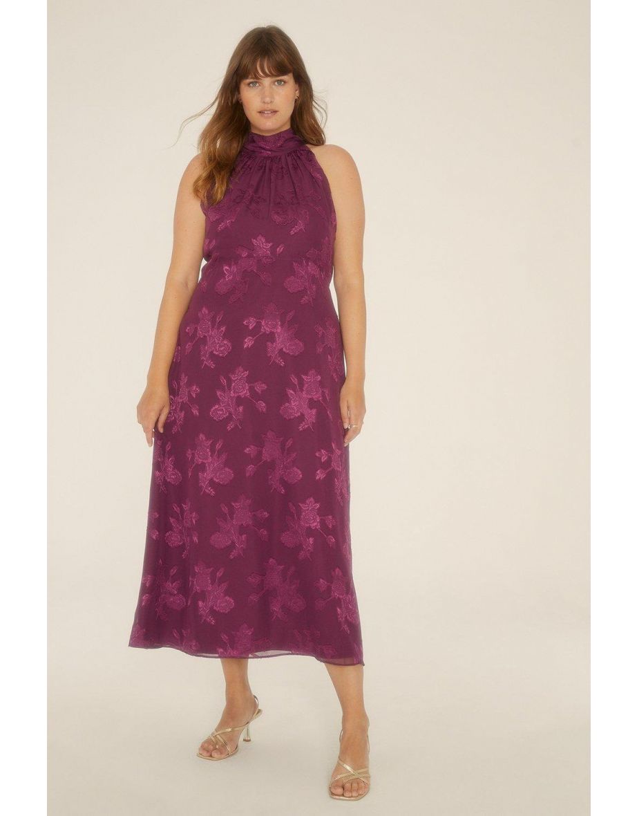Plus Size Floral Satin Burnout Midi Dress
