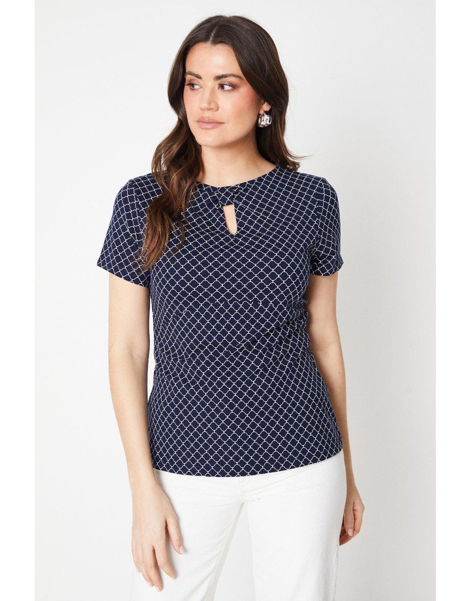Printed Jersey Bow Keyhole Top - 3