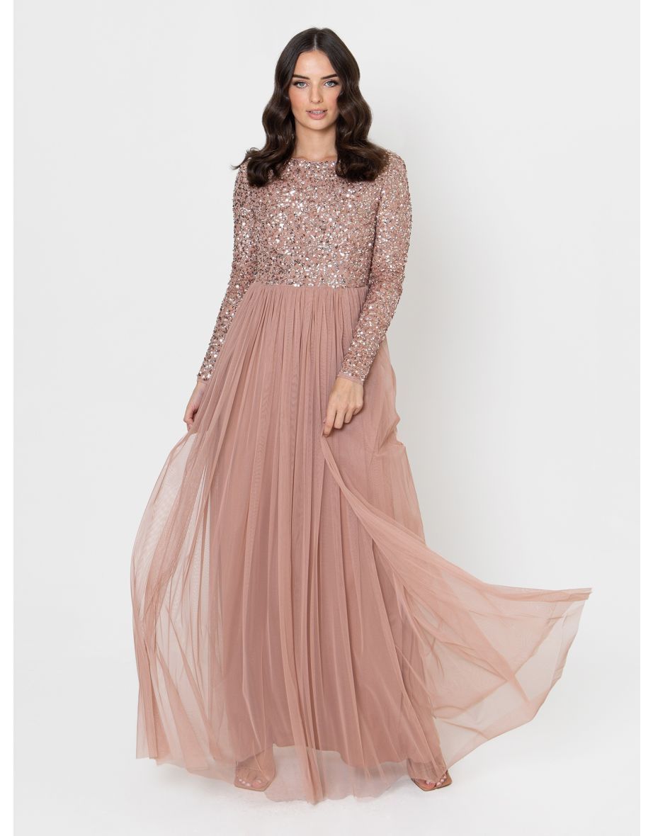 Shop Maya Pale Mauve Embellished Long Sleeve Maxi Dress Online in Iraq VogaCloset