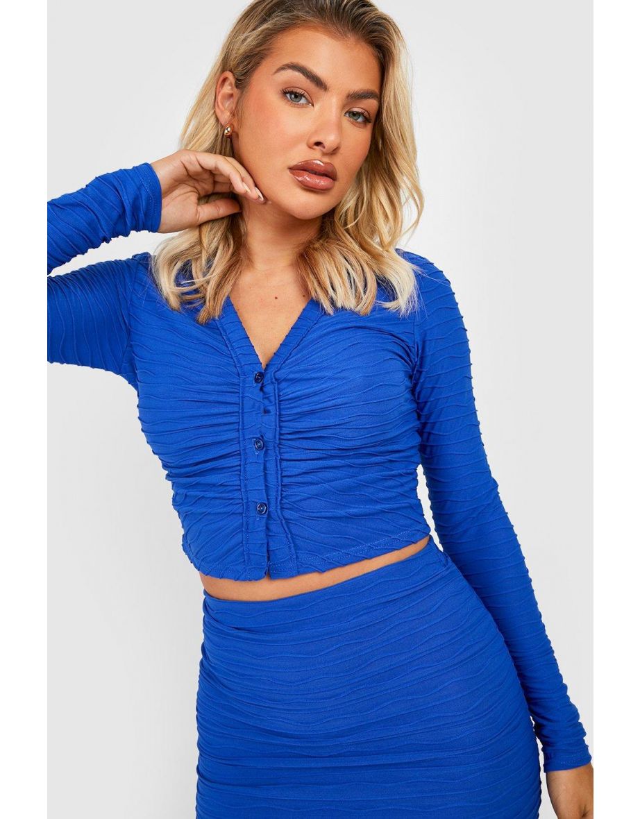 Ripple Cropped Shirt & Mini Skirt - cobalt - 3
