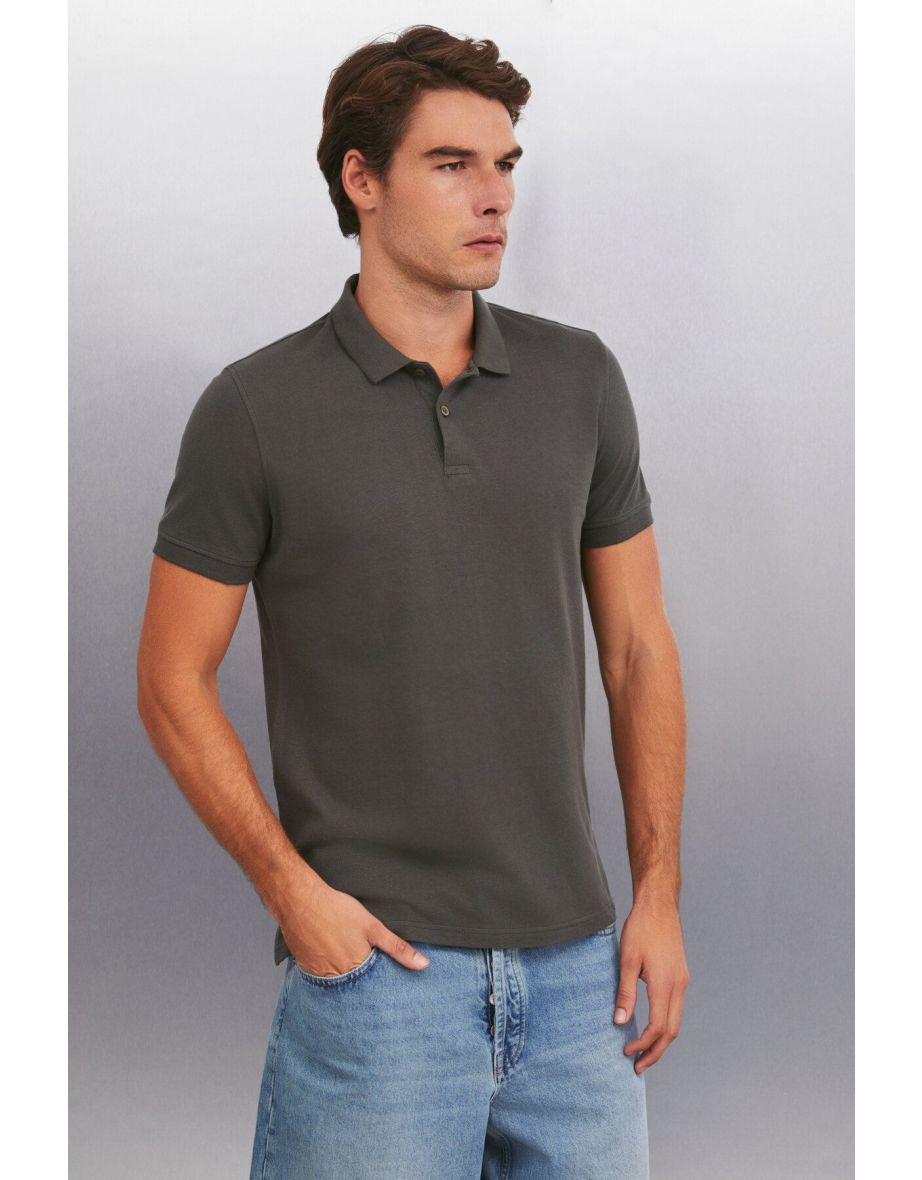 MARTEN Men's 100% Cotton Short Sleeve Regular Fit Anthracite Polo Collar T-shirt - 3