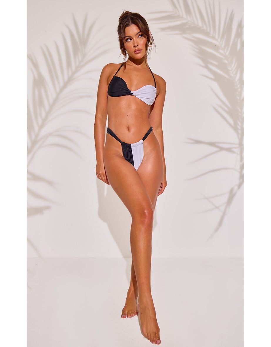Black Contrast Bandeau Halter Tie Bikini Top