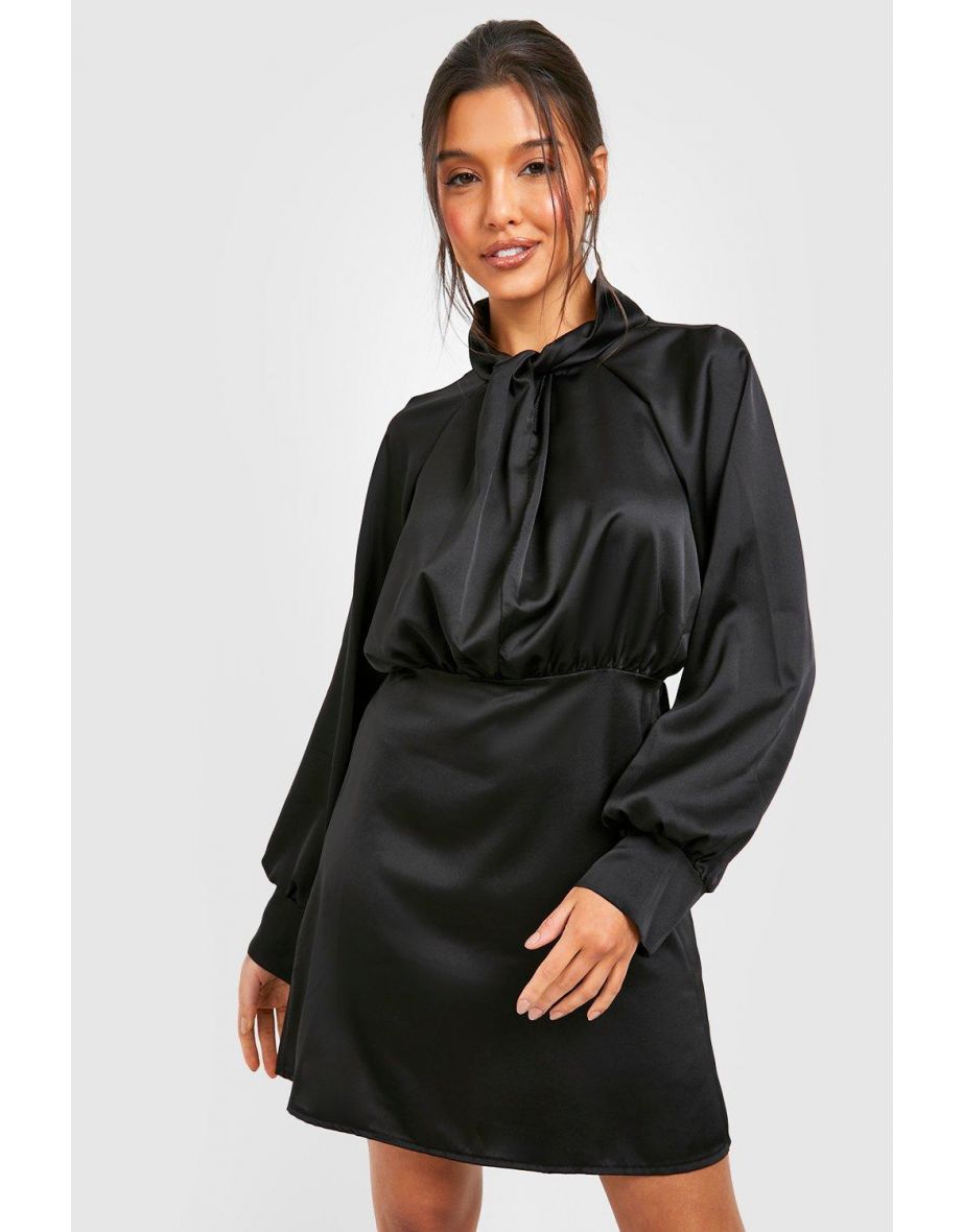 High Neck Satin Dress - black