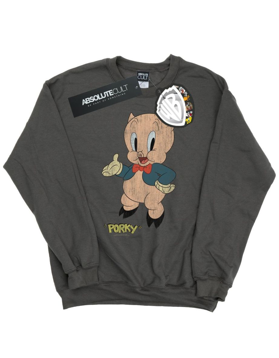 Looney Tunes Boys Porky Pig Distressed Sweatshirt - Charcoal
