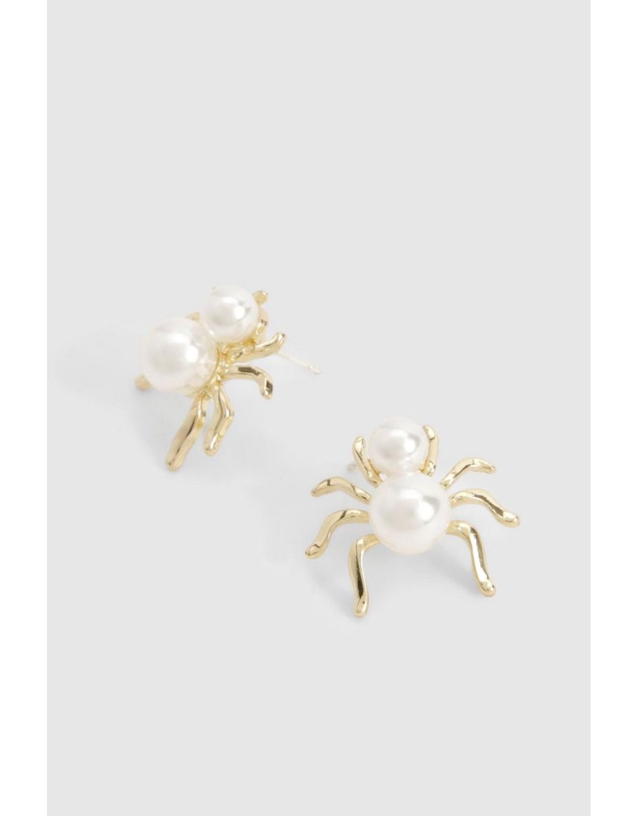 Halloween Spider Pearl Stud Earrings - gold - 2