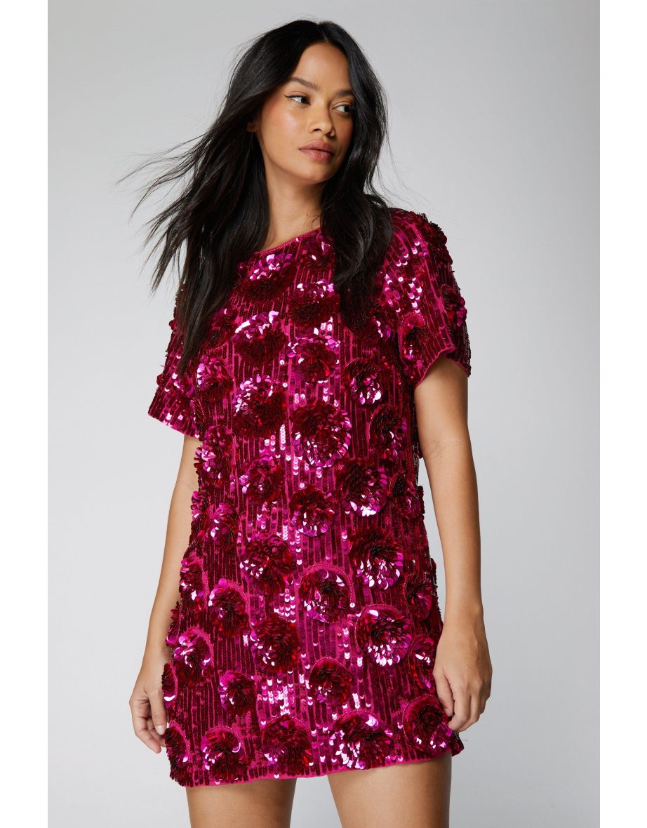 3d Floral Sequin Mini Dress