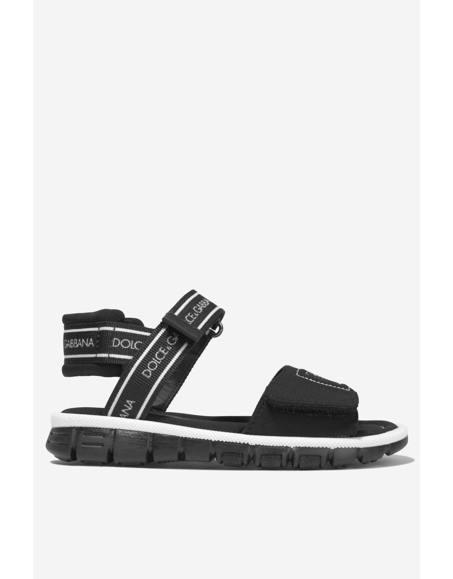 Boys Logo Strap Sandals in Black