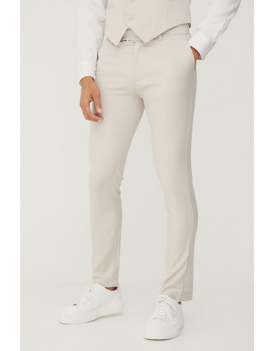 Textured Skinny Fit Suit Trousers - stone