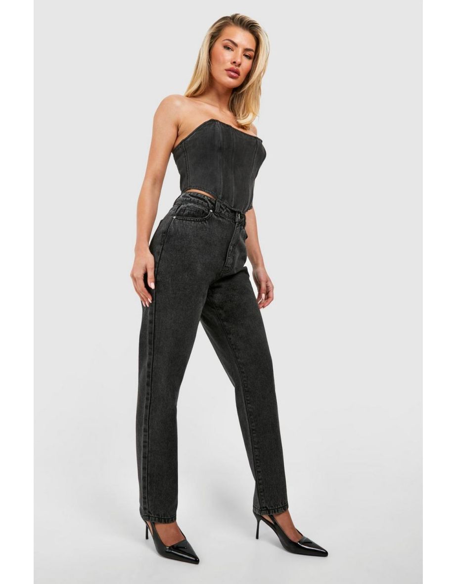Basics Ripped Knee Straight Leg Jeans - washed black