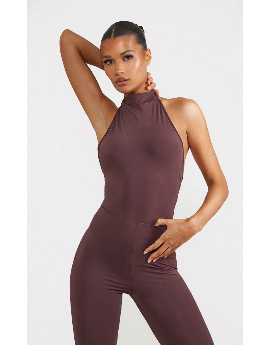 Espresso Matte Sculpt Halterneck Backless Bodysuit
