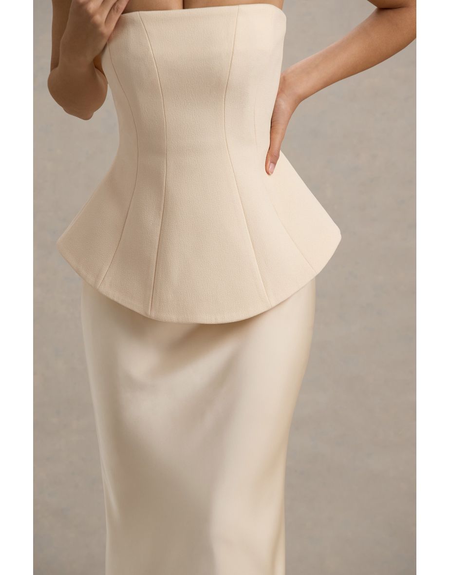 Ohio | Champagne Strapless Corset Maxi Dress - 5