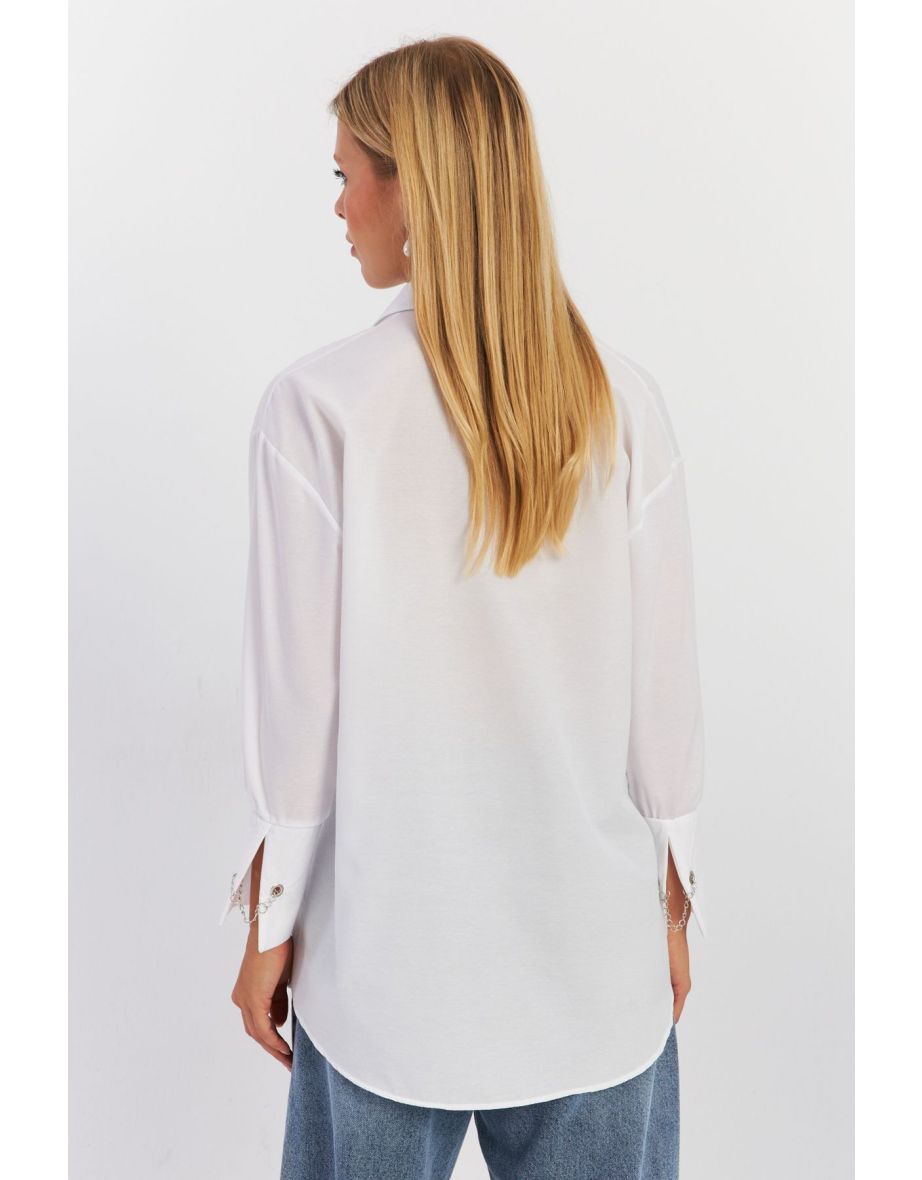 Women's White Metal Detailed Shirt - 6