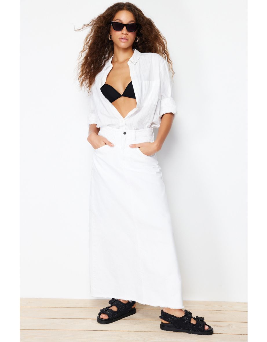 Trendyol Column Maxi White Skirt - 5