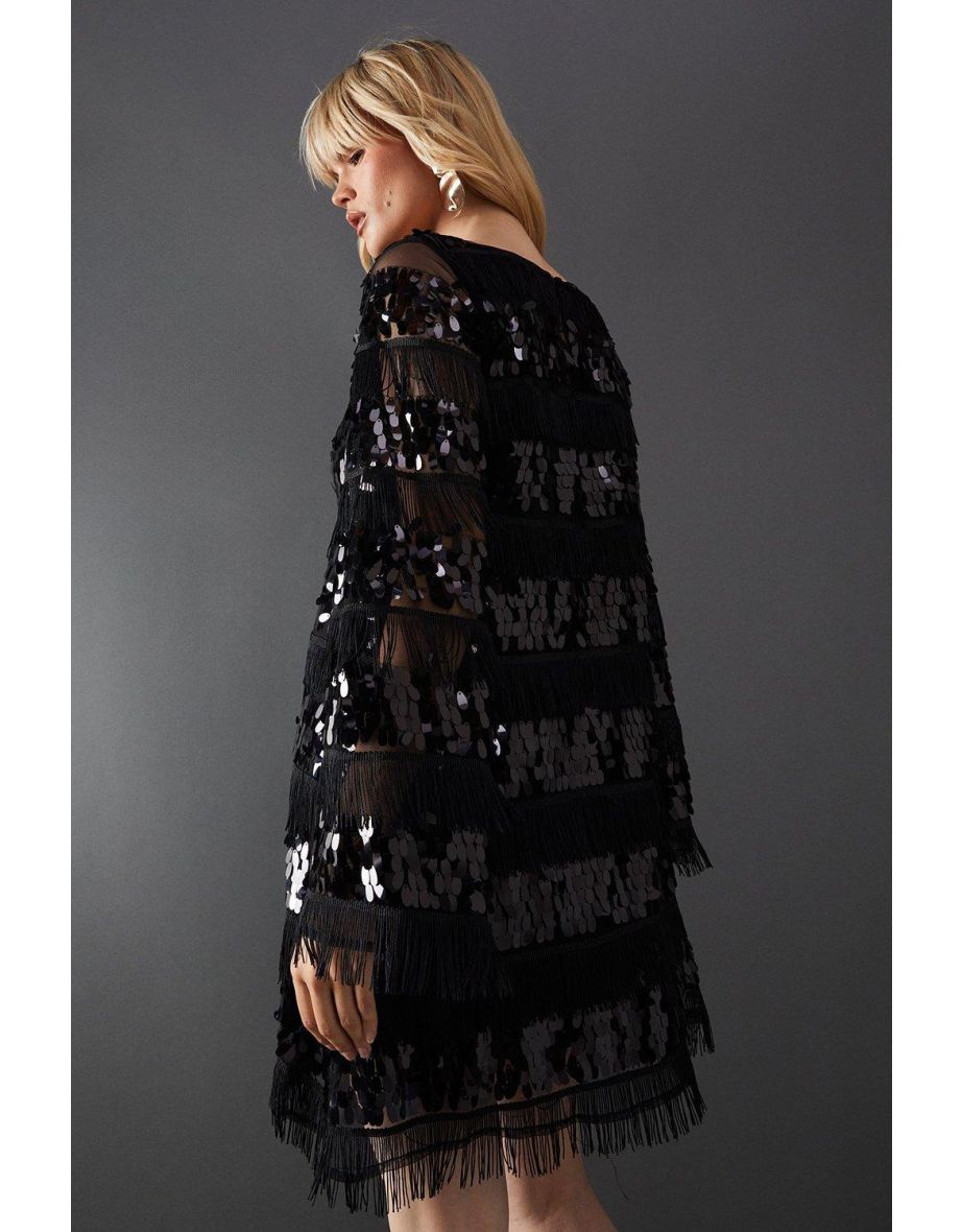 Premium Lace Sequin Frill Tier Mini Smock Dress - 3