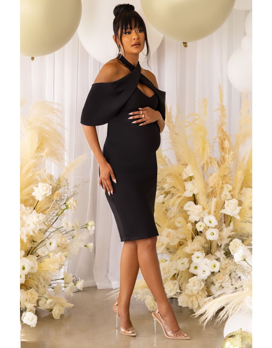 Black Maternity Halterneck Midi Dress - 4