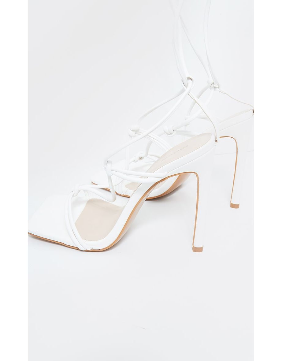 White Exterme Square Front Knot Detail High Heels - 3