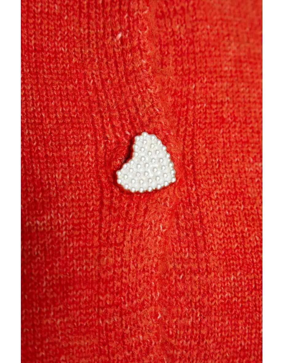 Orange Soft Textured Knitwear Cardigan with Jewel Buttons - 12