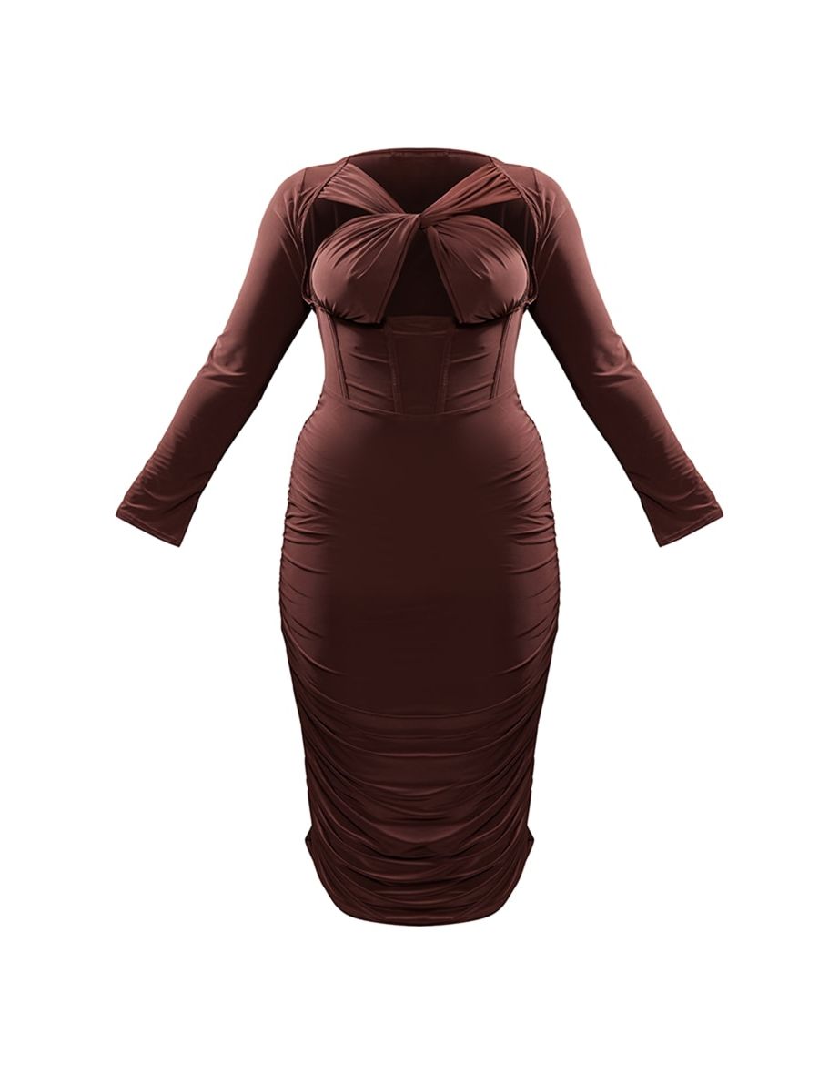Plus Chocolate Twist Front Corset Detail Slinky Bodycon Dress - 4