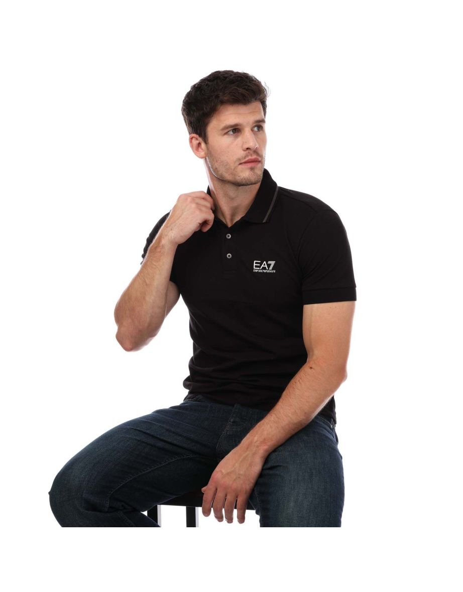 Men's Emporio Armani EA7 Logo Pique Polo Shirt in Black - 3
