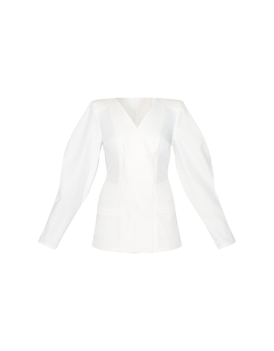 White Cross Front Cocoon Sleeve Tailored Playsuit - 4