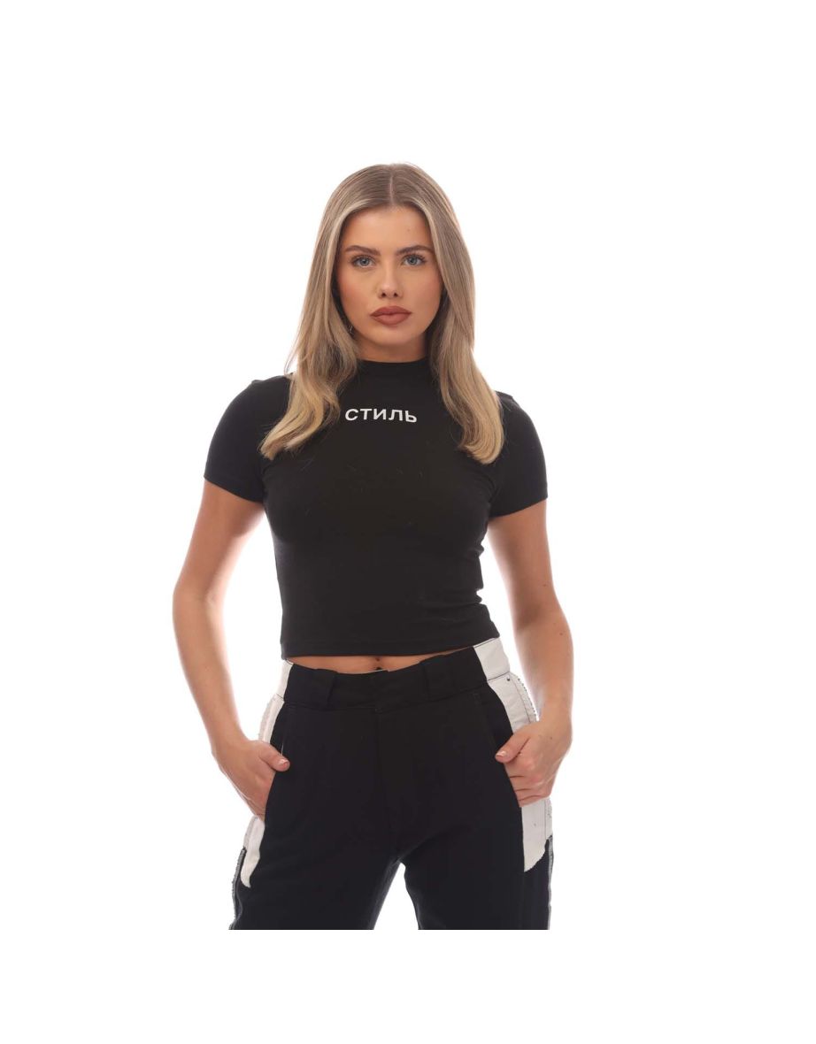 Women's Heron Preston Flaming Skull Baby T-Shirt in Black