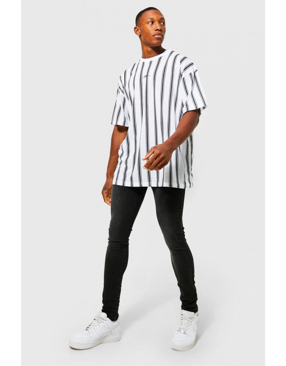 Oversized Stripe Man Signature T-shirt - white - 2