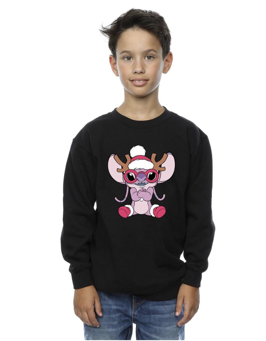 Disney Boys Lilo & Stitch Angel Reindeer Sweatshirt - Black