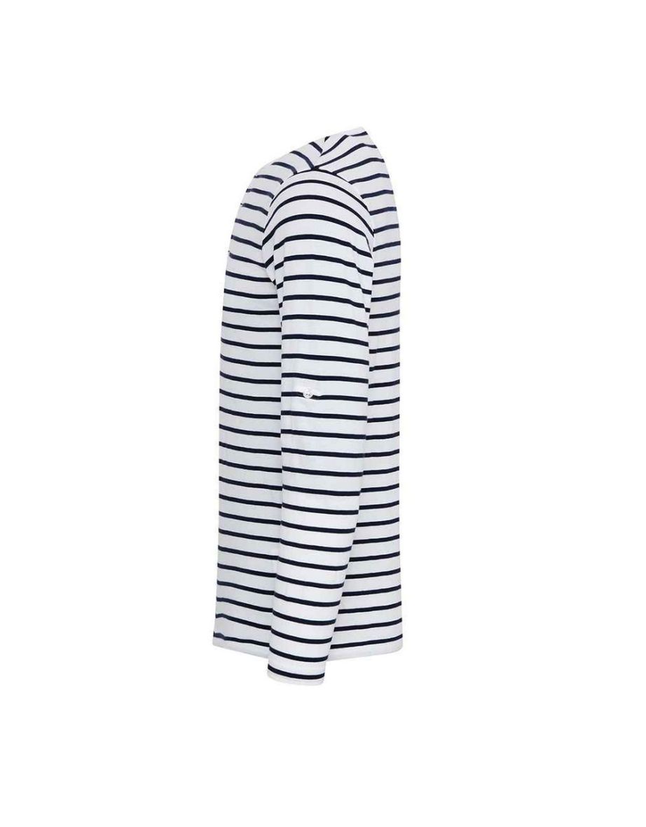 Premier Mens Long John Stripe Roll Sleeve T-Shirt - White/Navy - 2