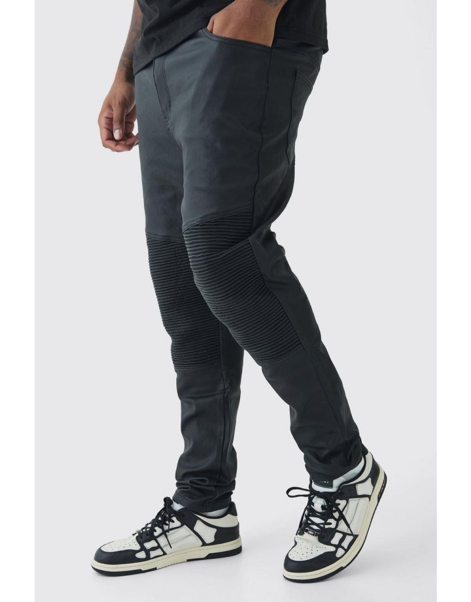Plus Skinny Fit Coated Biker Jeans