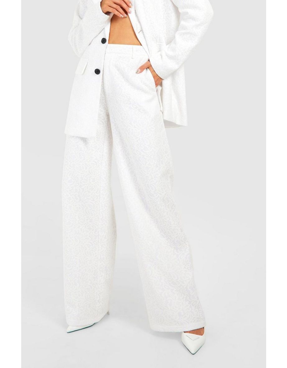 Premium Lace Wide Leg Trousers - ivory - 3