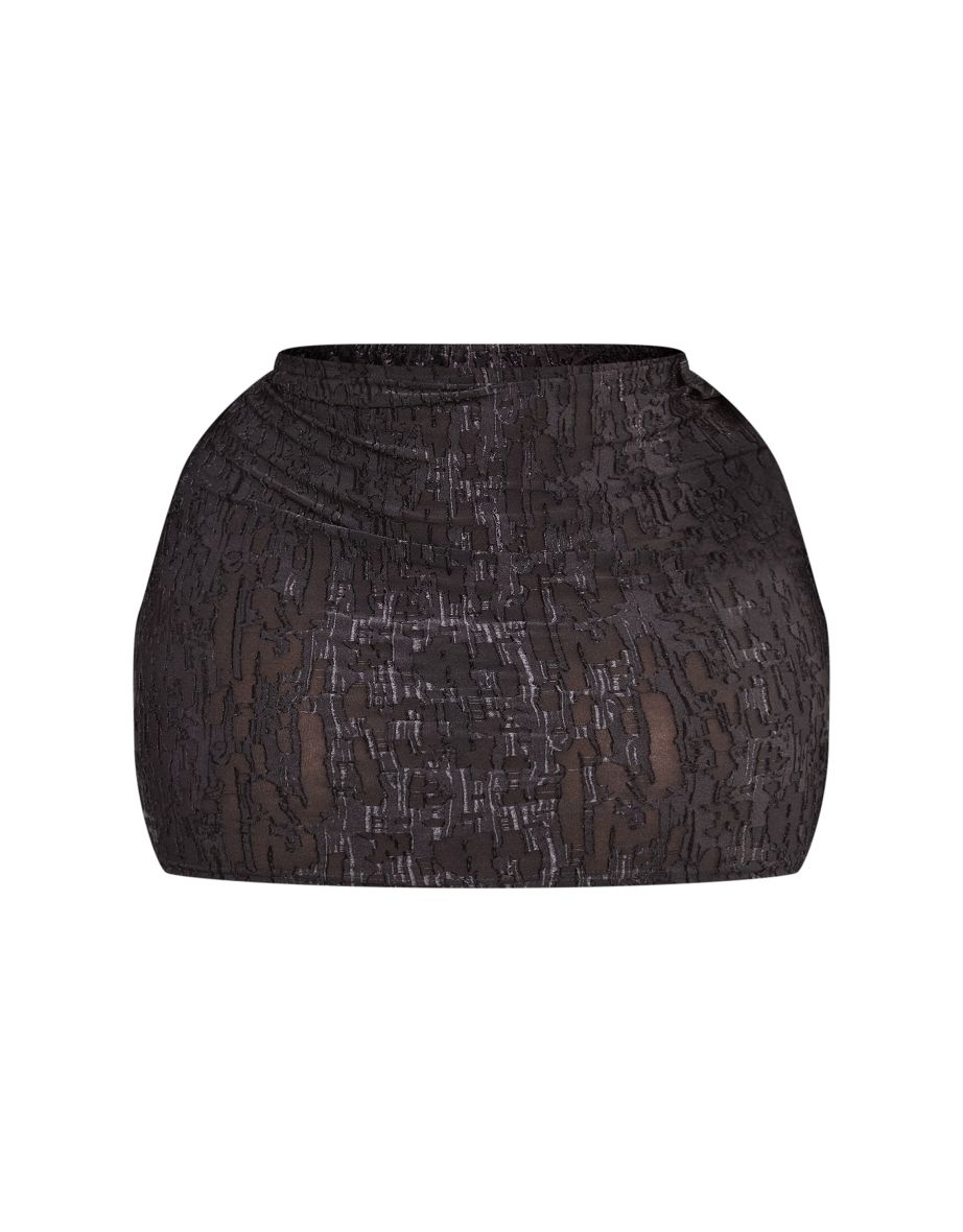 Plus Black Textured Ruffle Detail Mini Skirt - 5