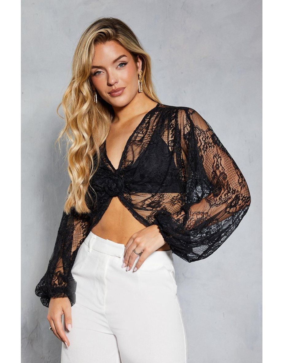 Lace Balloon Sleeve Corsage Blouse