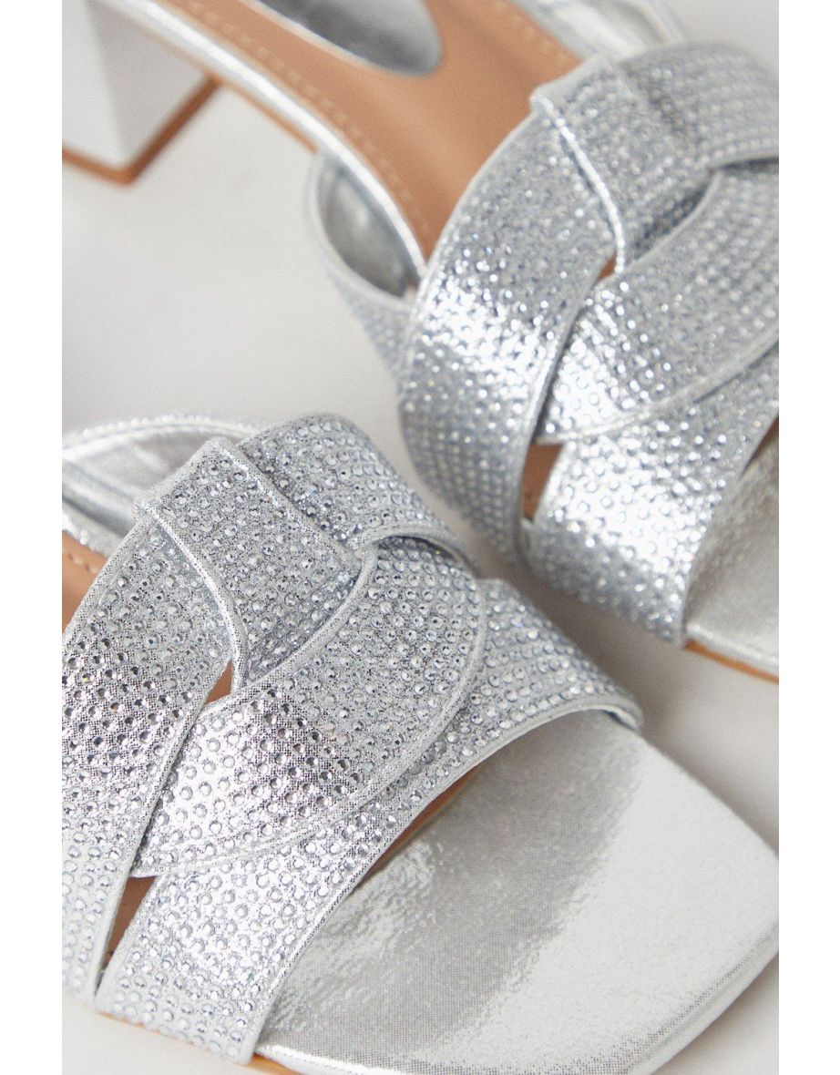 Smitten Diamante Block Heeled Mule Sandals - 3