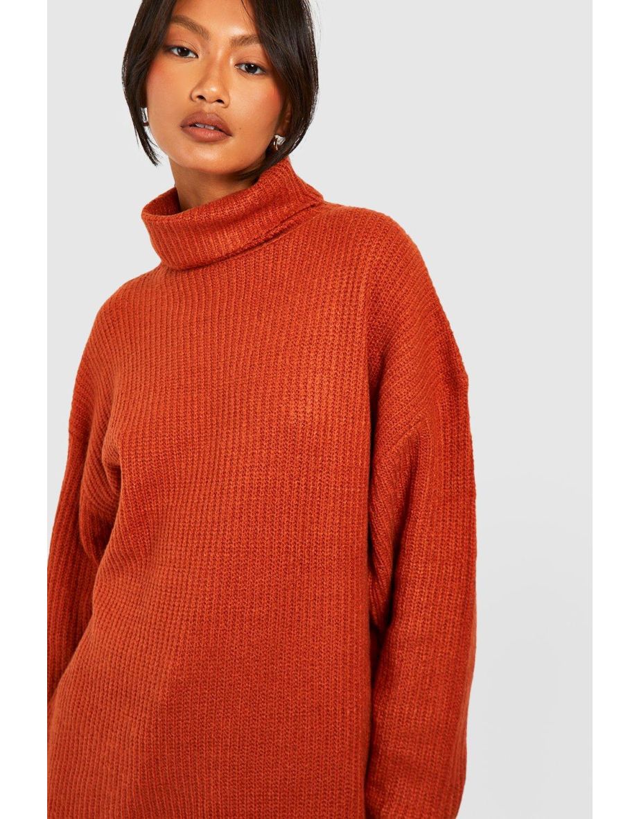 Roll Neck Oversized Knitted Jumper - chestnut - 3