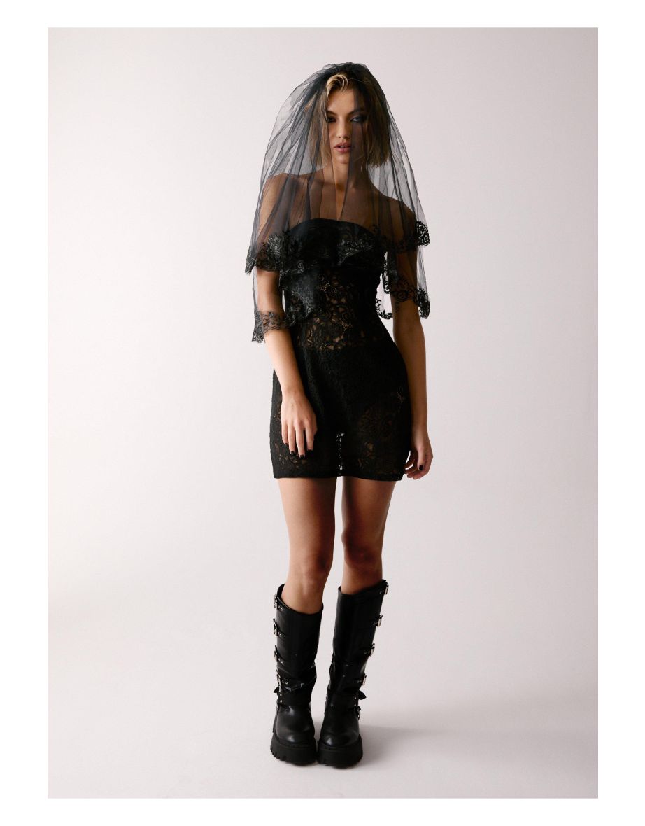 Mesh Lace Trim Bridal Veil
