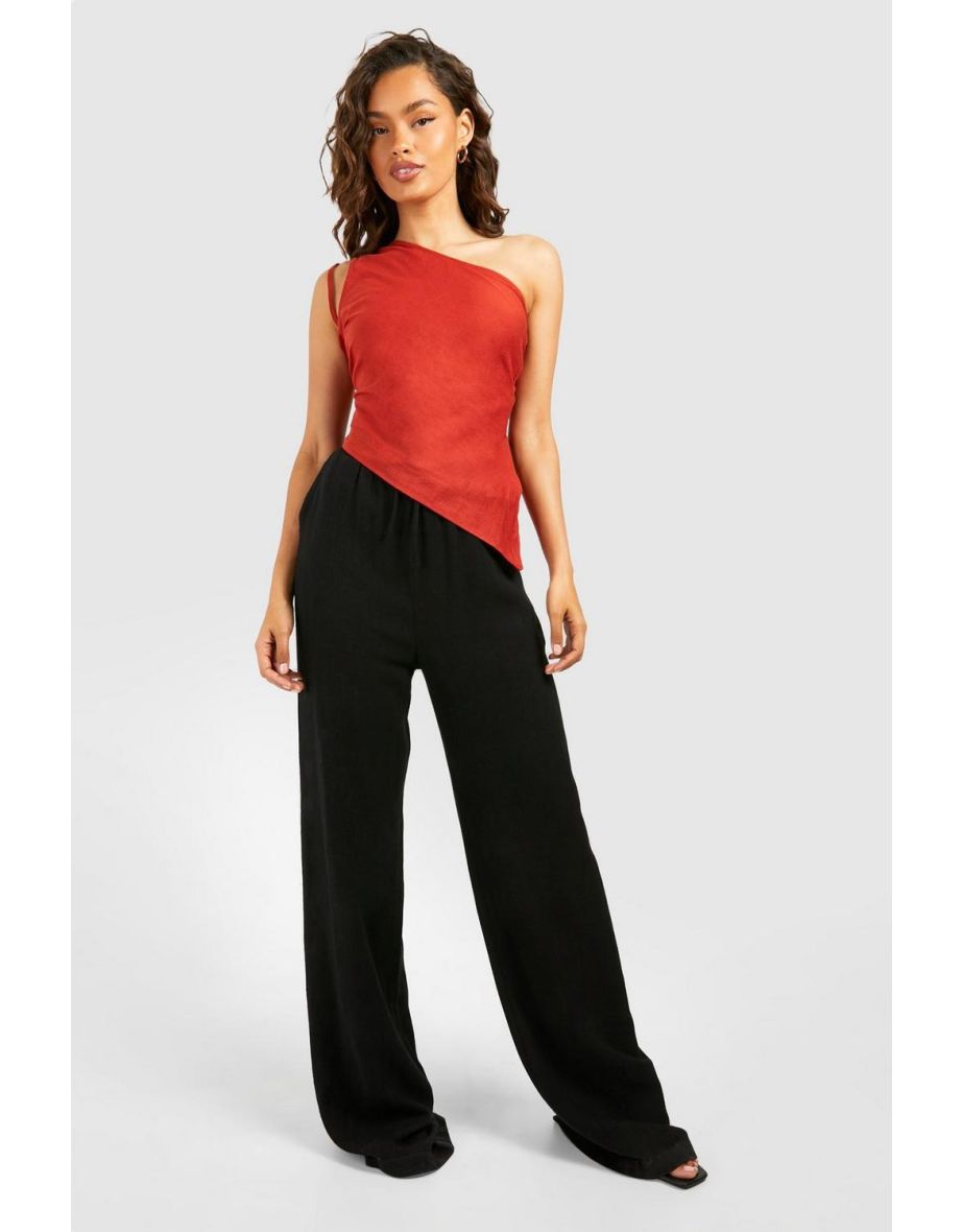 Linen Asymmetric Top - red
