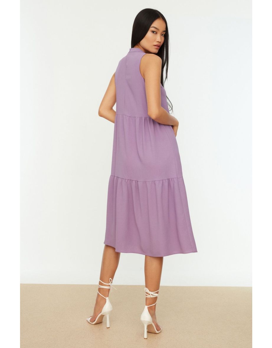 Purple A-Line Midi Smock Dress - Shift - 10
