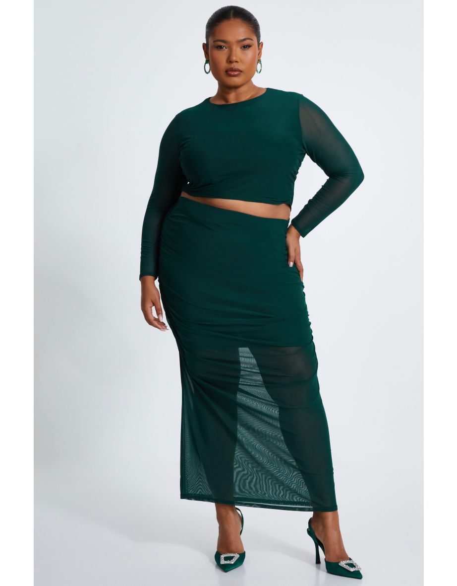 Curve Bottle Green Mesh Crop Top