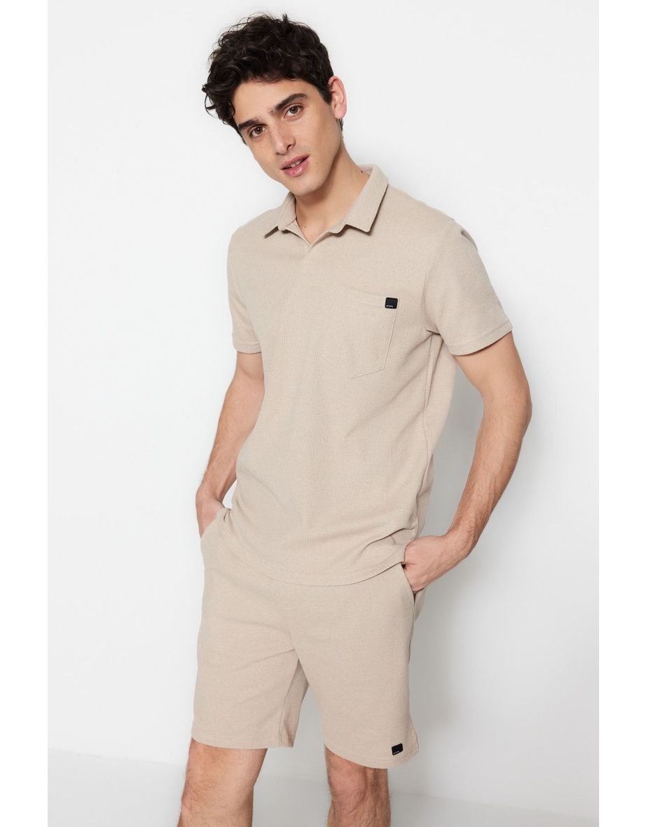 Camel Men Regular Fit Polo Neck Tag Detailed Tracksuit Set.