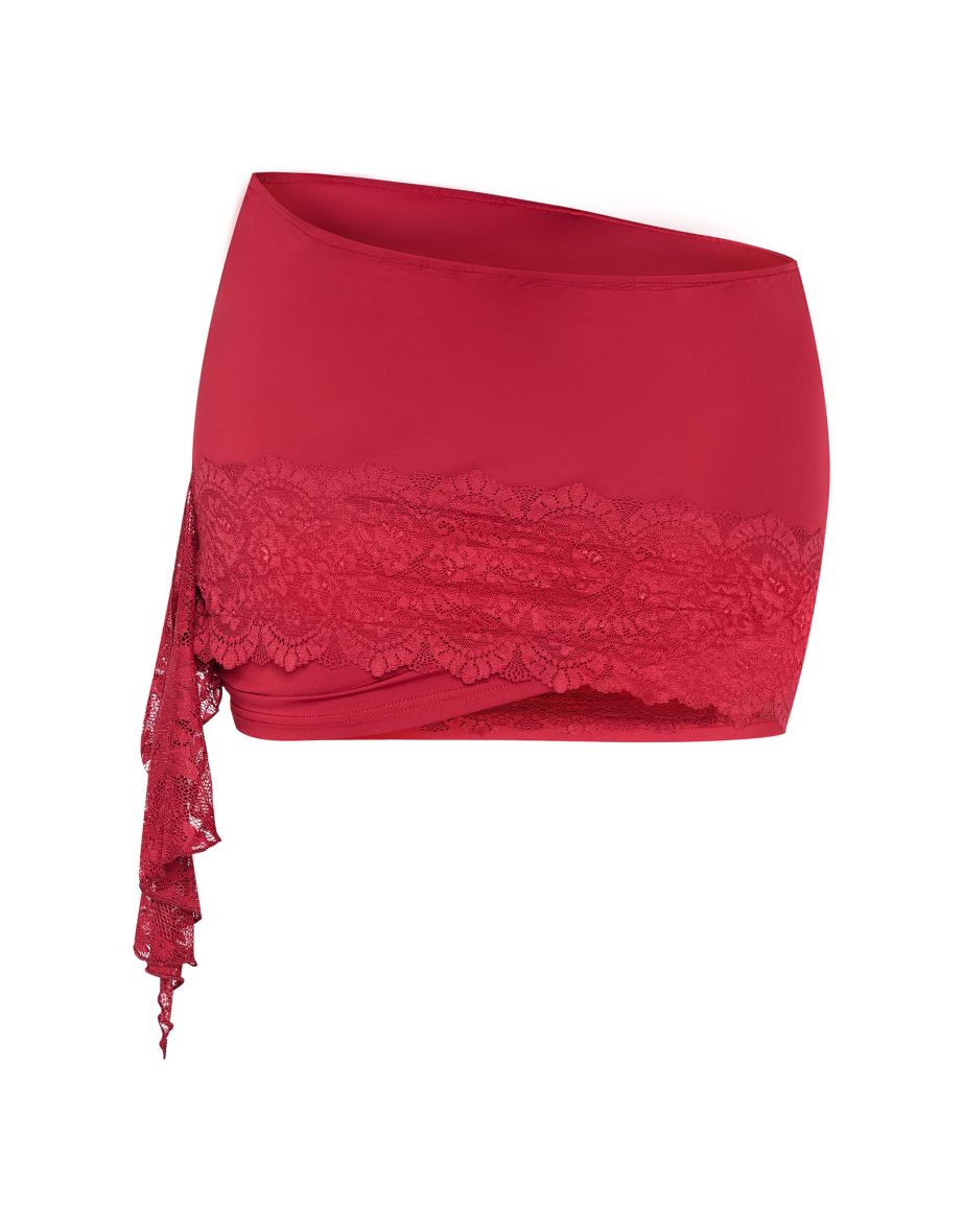 Shape Red Drape Lace Side Mini Skirt - 5