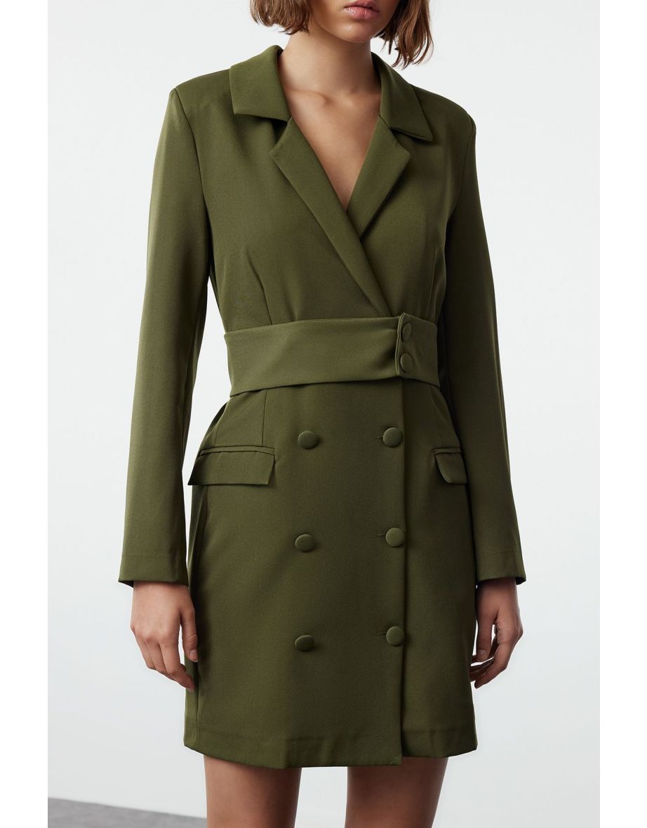 Khaki Plain Woven Dress - 4