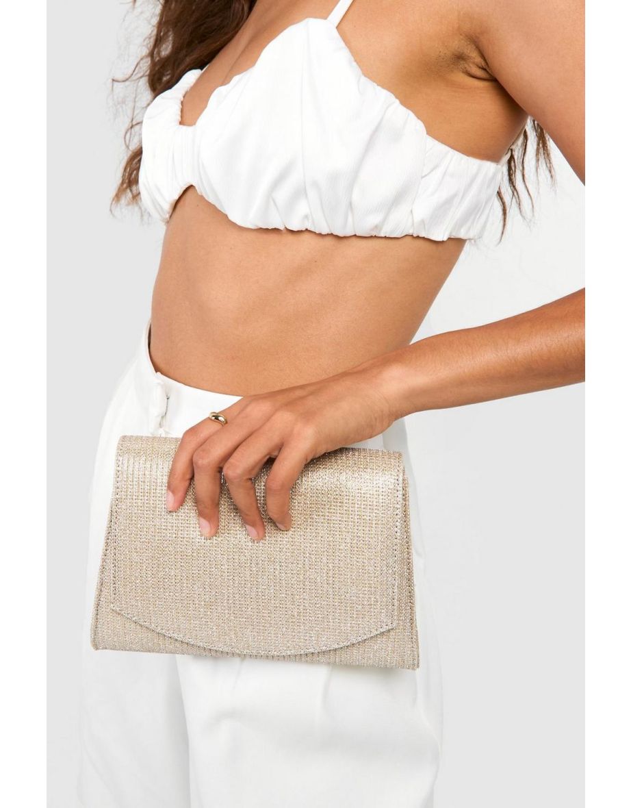 Gold Glitter Envelope Clutch Bag - gold